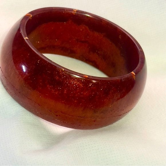 Firery Amber Wide Bangle Bracelet Handcrafted Epoxy Resin Jewelry - Picture 9 of 13